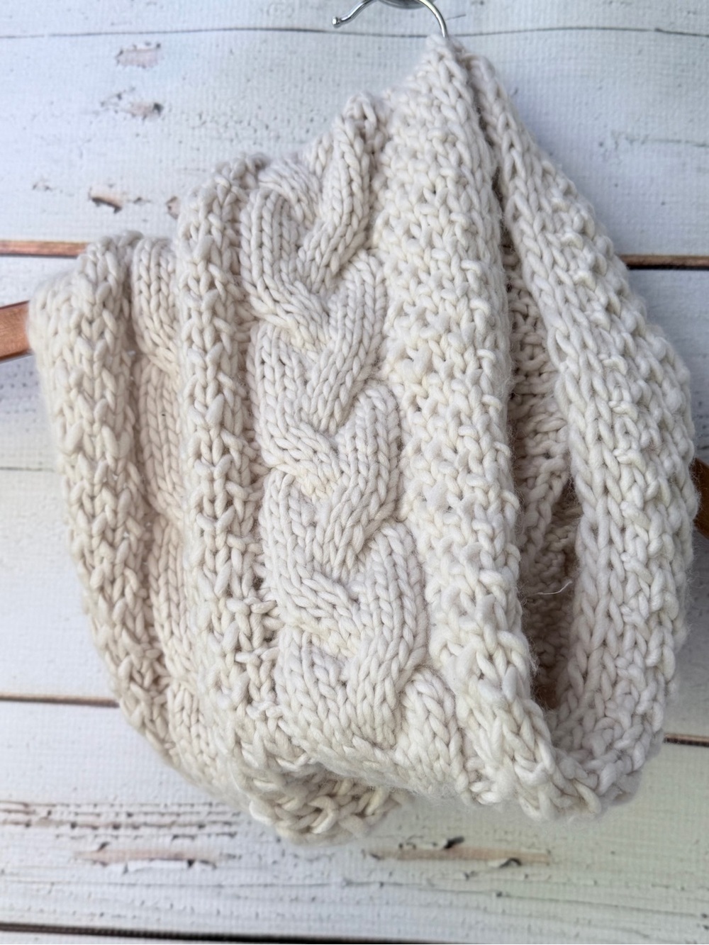 Chunky Cable Knit Infinity Scarf — Cream